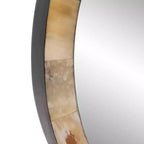 Miroir mural biseauté rond de 24 po avec cadre en corne carrelée blanc et beige
