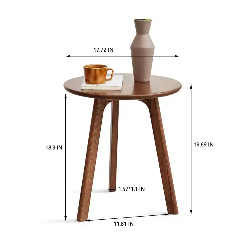 Table d'appoint ronde minimaliste à trois pieds en chêne massif de 50 cm de hauteur