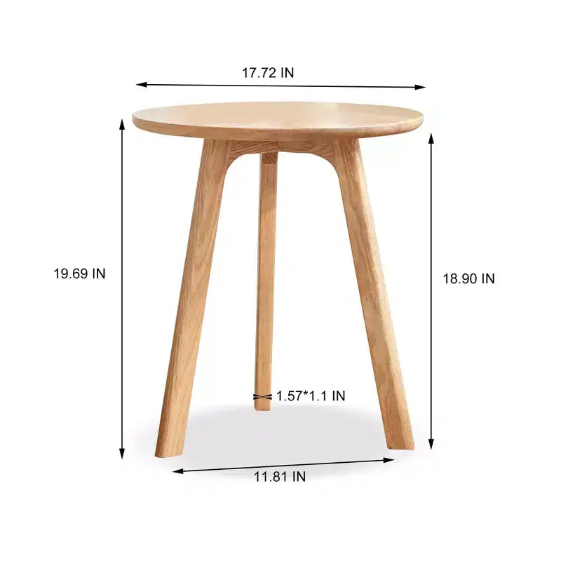 Table d'appoint ronde minimaliste à trois pieds en chêne massif de 50 cm de hauteur