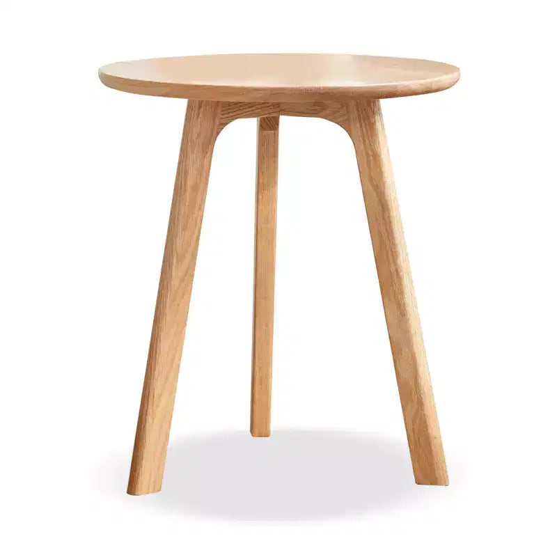 Table d'appoint ronde minimaliste à trois pieds en chêne massif de 50 cm de hauteur