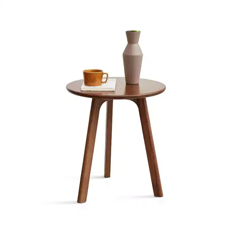 Table d'appoint ronde minimaliste à trois pieds en chêne massif de 50 cm de hauteur