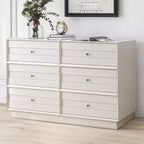 Heynemo 6 Drawer Dresser, Modern Closet Dressers with Crystal Knobs & Painted Strip, for Bedroom Living Room Hallway Closet