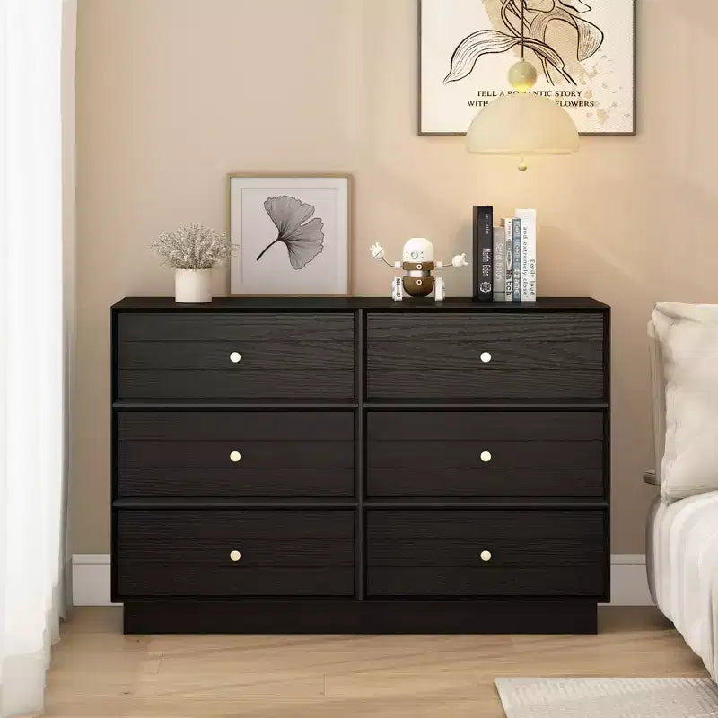 Commode à 6 tiroirs avec poignées en cristal et bande peinte pour chambre à coucher, salon, couloir