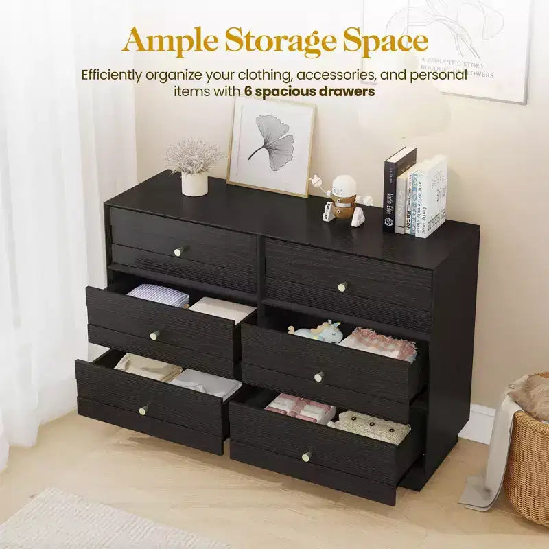 Commode à 6 tiroirs avec poignées en cristal et bande peinte pour chambre à coucher, salon, couloir