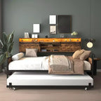 Lit de repos double avec lit gigogne, cadre de lit de repos avec tête de lit de rangement, lit plateforme de canapé robuste, lit de repos peu encombrant pour salon et chambre à coucher