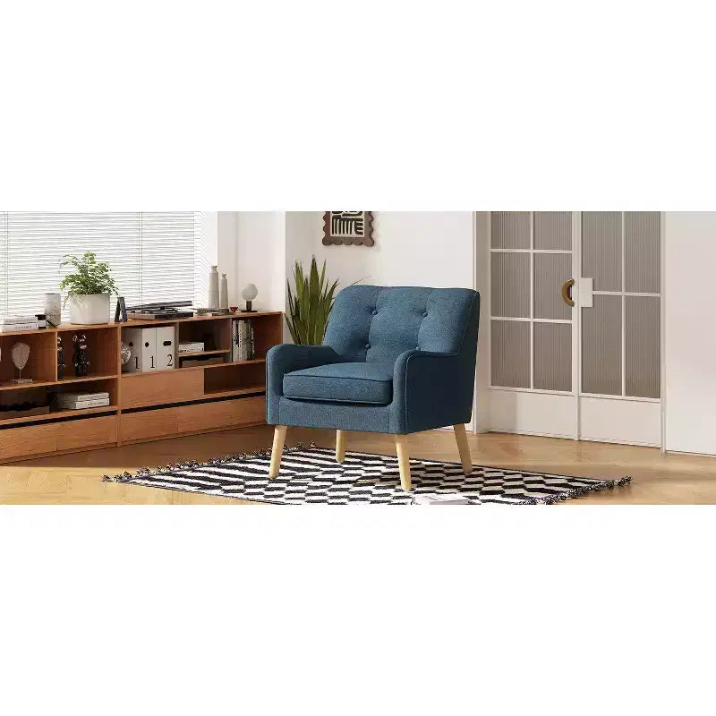 Fauteuil club en tissu capitonné avec pieds en bois de bouleau pour salon et chambre