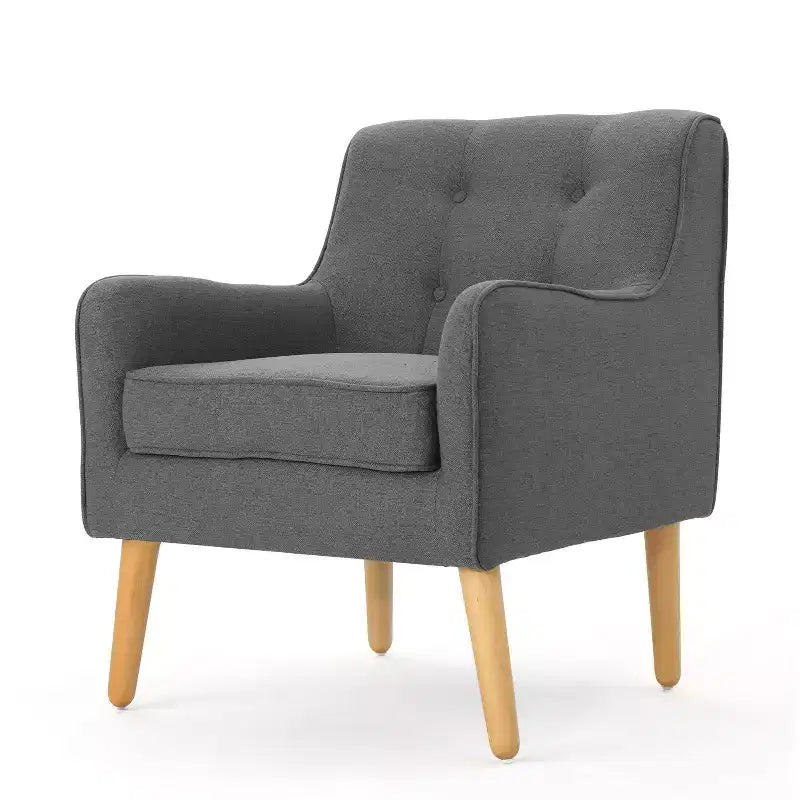 Fauteuil club en tissu capitonné avec pieds en bois de bouleau pour salon et chambre