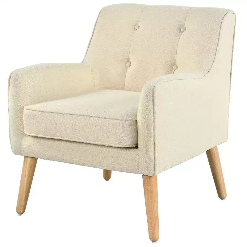 Fauteuil club en tissu capitonné avec pieds en bois de bouleau pour salon et chambre