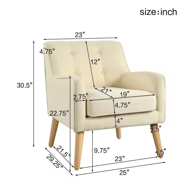 Fauteuil club en tissu capitonné avec pieds en bois de bouleau pour salon et chambre