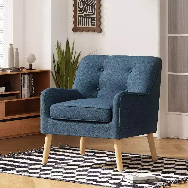 Fauteuil club en tissu capitonné avec pieds en bois de bouleau pour salon et chambre