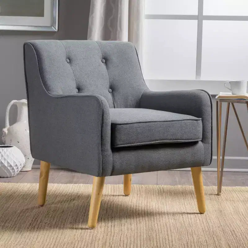 Fauteuil club en tissu capitonné avec pieds en bois de bouleau pour salon et chambre