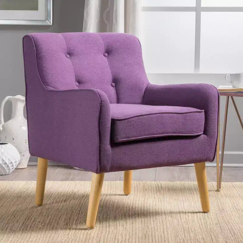 Fauteuil club en tissu capitonné avec pieds en bois de bouleau pour salon et chambre