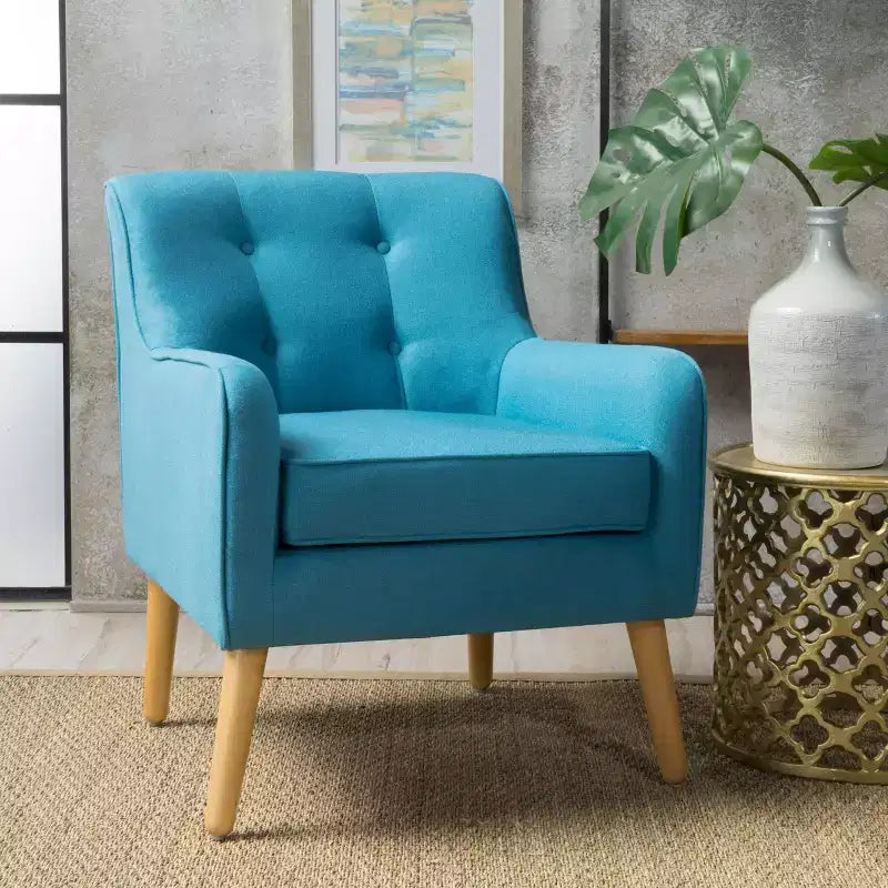 Fauteuil club en tissu capitonné avec pieds en bois de bouleau pour salon et chambre