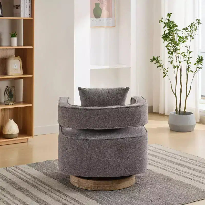 Fauteuil d'appoint pivotant à 360° à dossier ouvert avec base en bois vieilli pour salon