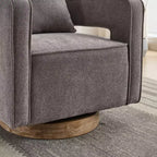Fauteuil d'appoint pivotant à 360° à dossier ouvert avec base en bois vieilli pour salon