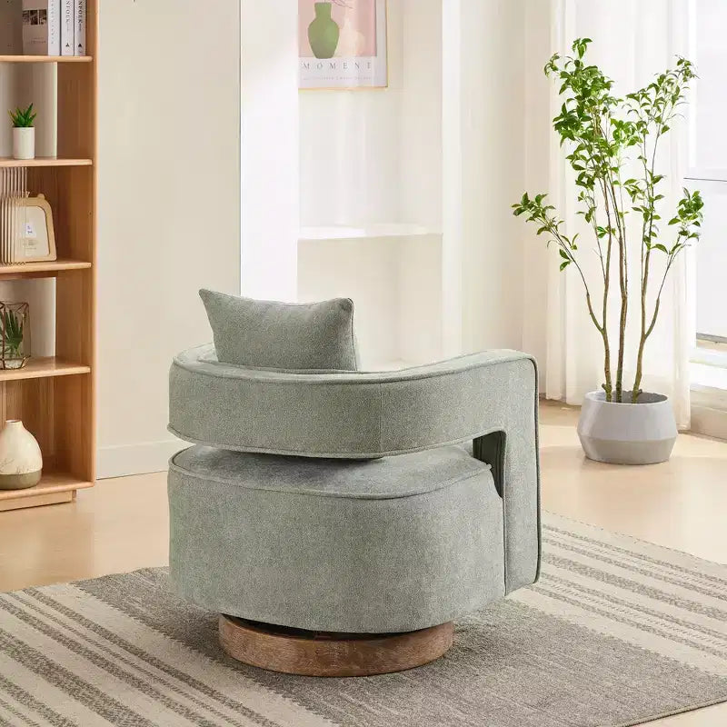 Fauteuil d'appoint pivotant à 360° à dossier ouvert avec base en bois vieilli pour salon