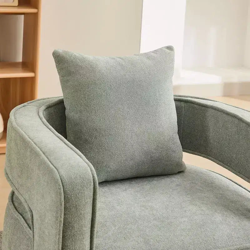 Fauteuil d'appoint pivotant à 360° à dossier ouvert avec base en bois vieilli pour salon