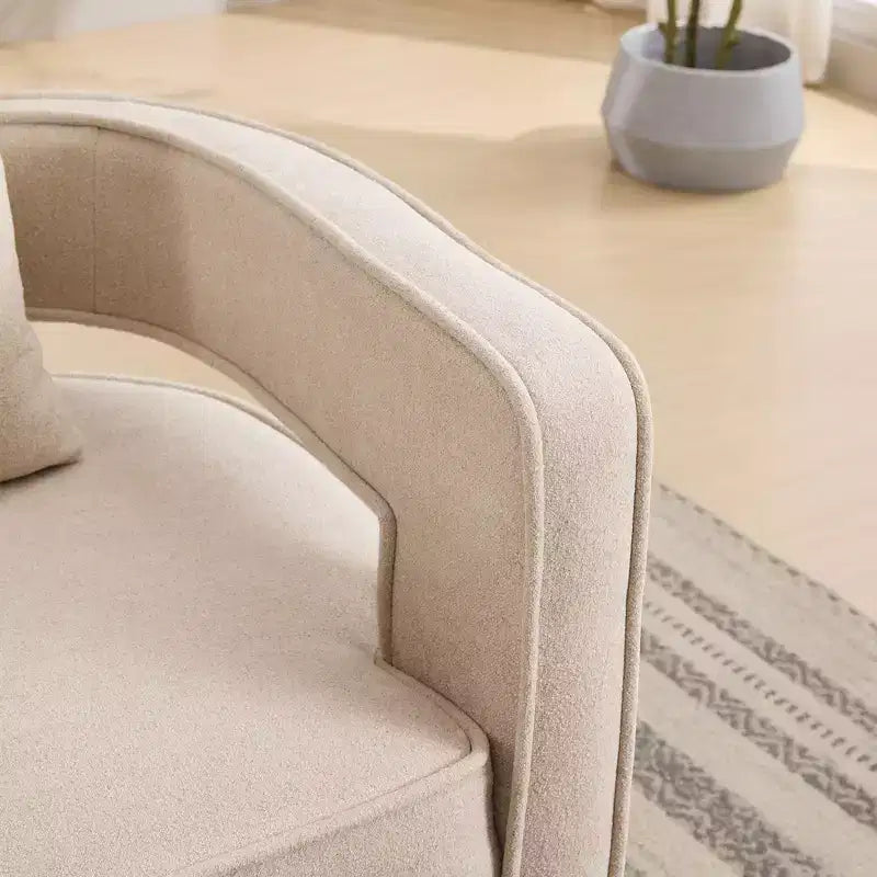 Fauteuil d'appoint pivotant à 360° à dossier ouvert avec base en bois vieilli pour salon