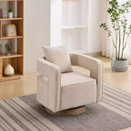Fauteuil d'appoint pivotant à 360° à dossier ouvert avec base en bois vieilli pour salon