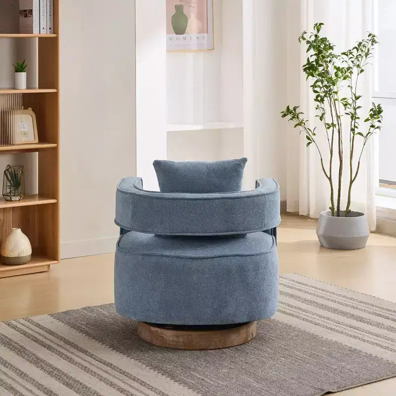 Fauteuil d'appoint pivotant à 360° à dossier ouvert avec base en bois vieilli pour salon