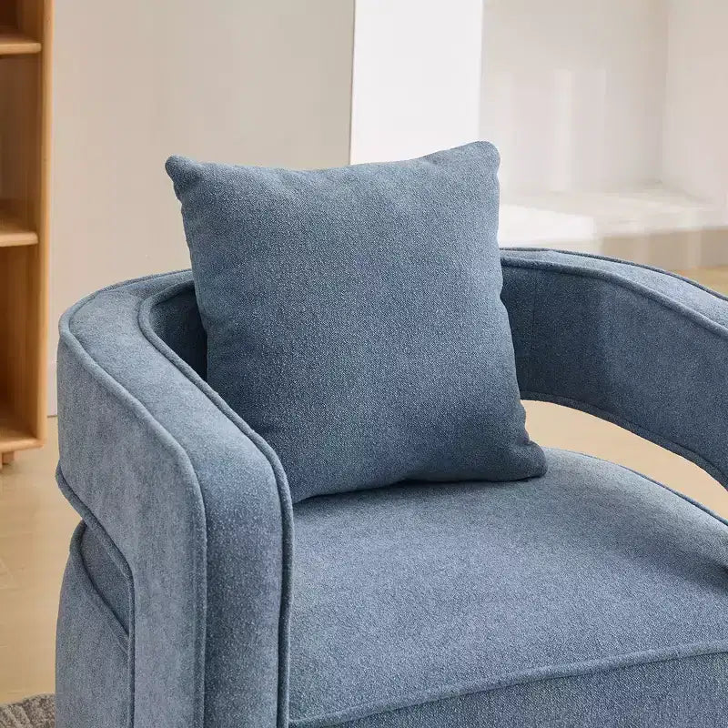Fauteuil d'appoint pivotant à 360° à dossier ouvert avec base en bois vieilli pour salon