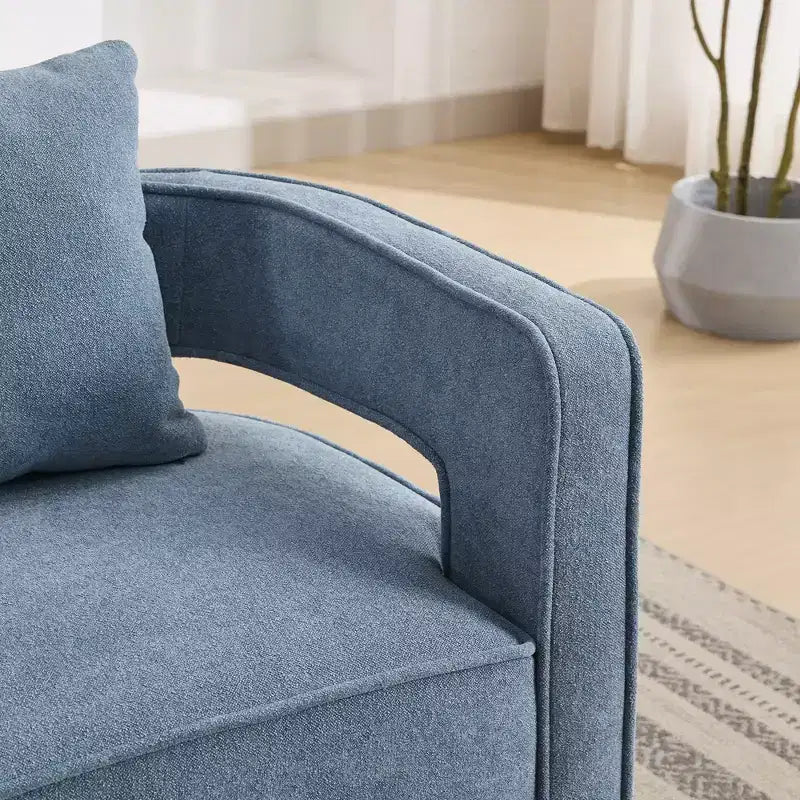 Fauteuil d'appoint pivotant à 360° à dossier ouvert avec base en bois vieilli pour salon
