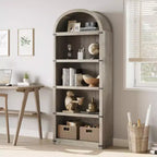 Bibliothèque 5 étagères, bibliothèque arquée 182 cm, étagère de rangement style ferme, étagères en bois pour bureau, salon