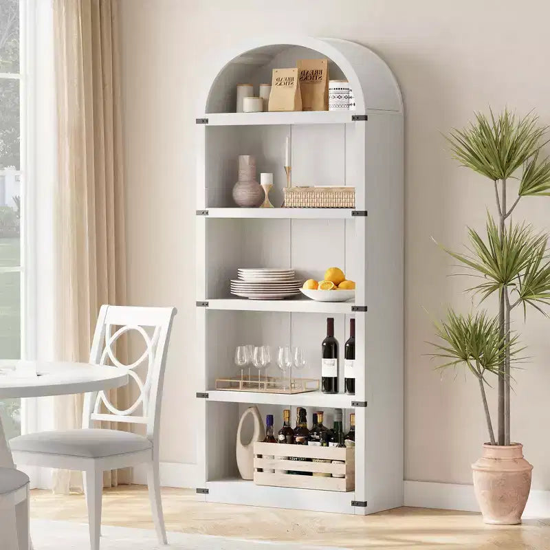 Bibliothèque 5 étagères, bibliothèque arquée 182 cm, étagère de rangement style ferme, étagères en bois pour bureau, salon