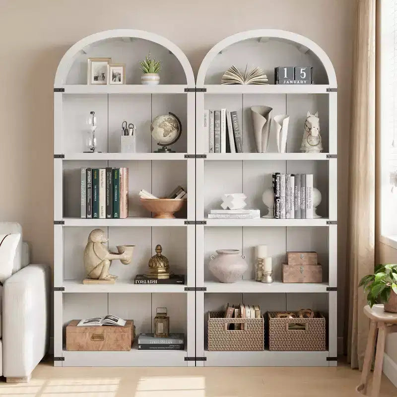 Bibliothèque 5 étagères, bibliothèque arquée 182 cm, étagère de rangement style ferme, étagères en bois pour bureau, salon