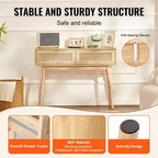 Console en rotin avec 2 tiroirs de rangement et porte coulissante en rotin naturel