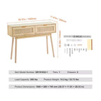 Console en rotin avec 2 tiroirs de rangement et porte coulissante en rotin naturel