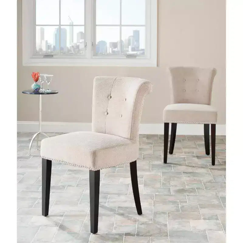 Lot de 2 chaises de bureau pivotantes Mid-Century Modern avec roulettes, crème