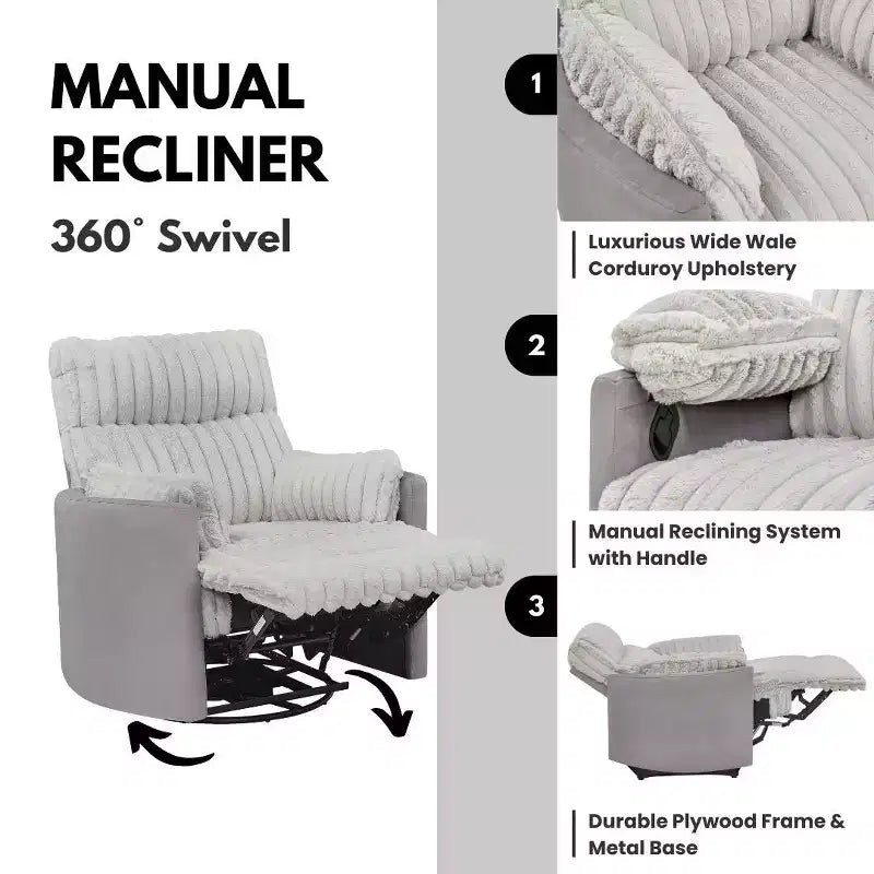 Fauteuil inclinable manuel en velours côtelé à grosses côtes