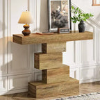 Console de ferme de 42,5 po, table de canapé étroite en bois avec base géométrique, marron clair
