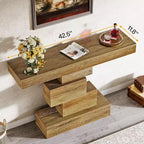 Console de ferme de 42,5 po, table de canapé étroite en bois avec base géométrique, marron clair