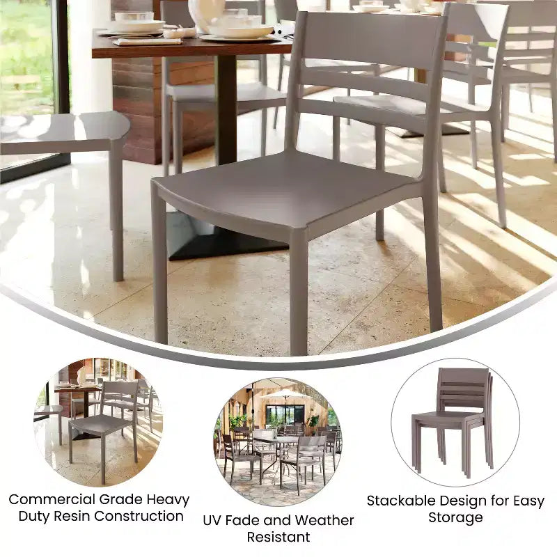 Lot de 4 chaises de patio empilables intérieur/extérieur avec dossier à lattes, en résine tout temps