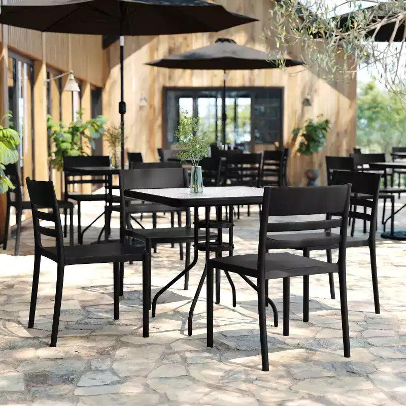 Lot de 4 chaises de patio empilables intérieur/extérieur avec dossier à lattes, en résine tout temps
