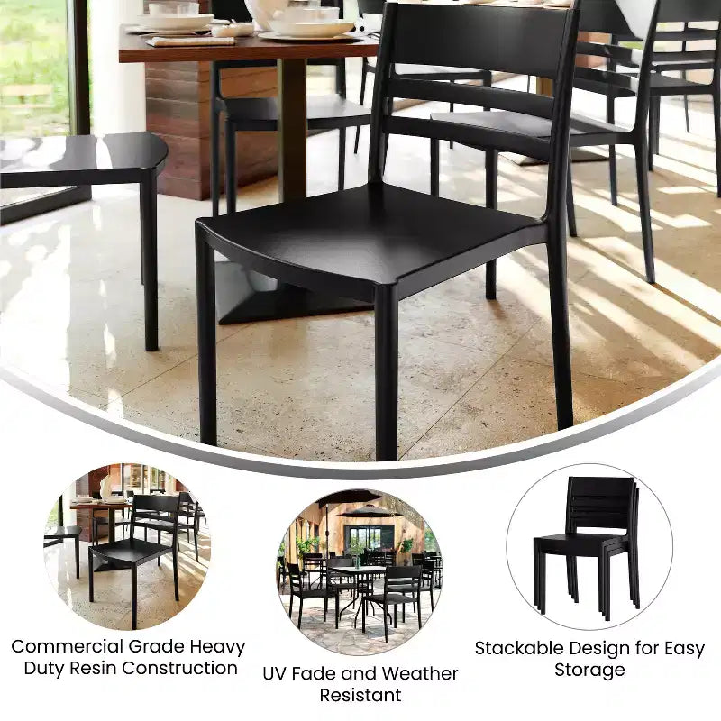 Lot de 4 chaises de patio empilables intérieur/extérieur avec dossier à lattes, en résine tout temps