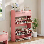 Meuble à chaussures avec 2 abattants et 1 tiroir supérieur, organisateur de chaussures en bois avec étagère réglable, meuble de rangement autonome pour l'entrée et le salon