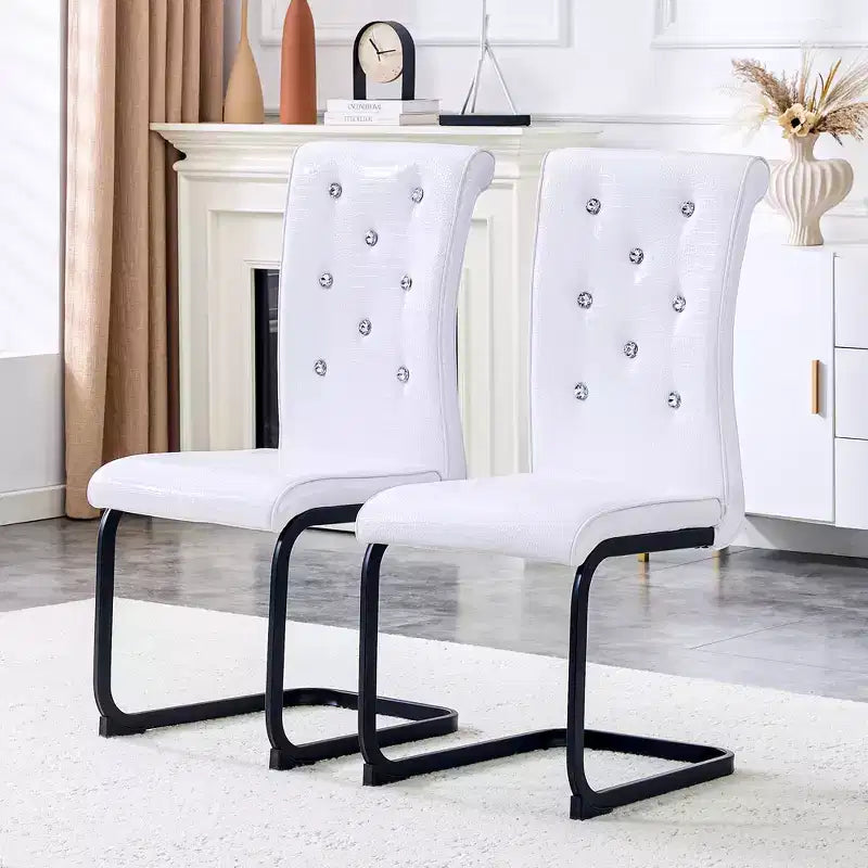 Lot de 2 chaises de salle à manger rétro en similicuir façon peau d'alligator avec pieds en métal noir