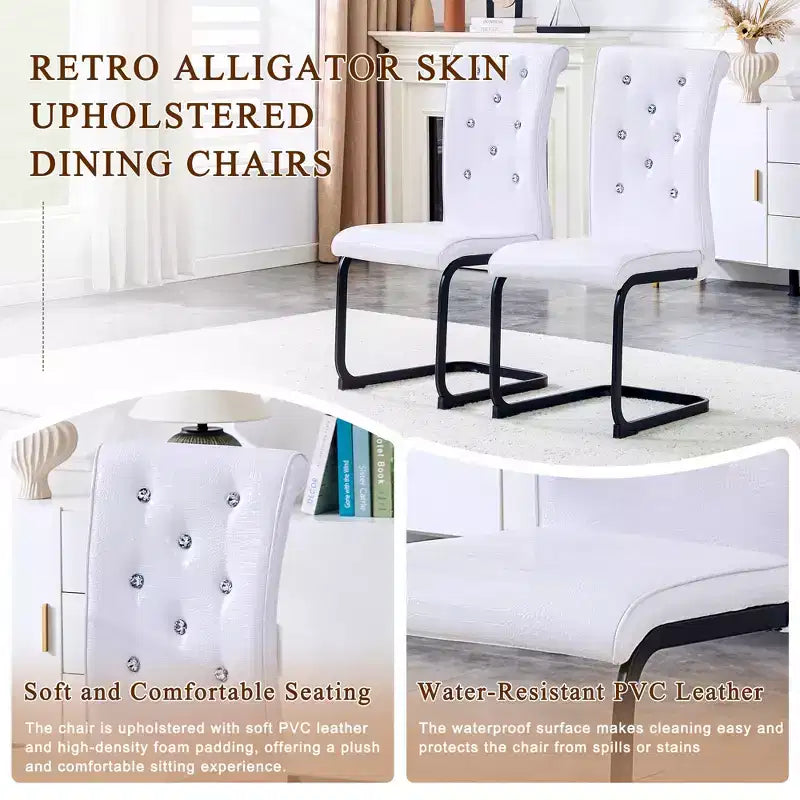 Lot de 2 chaises de salle à manger rétro en similicuir façon peau d'alligator avec pieds en métal noir
