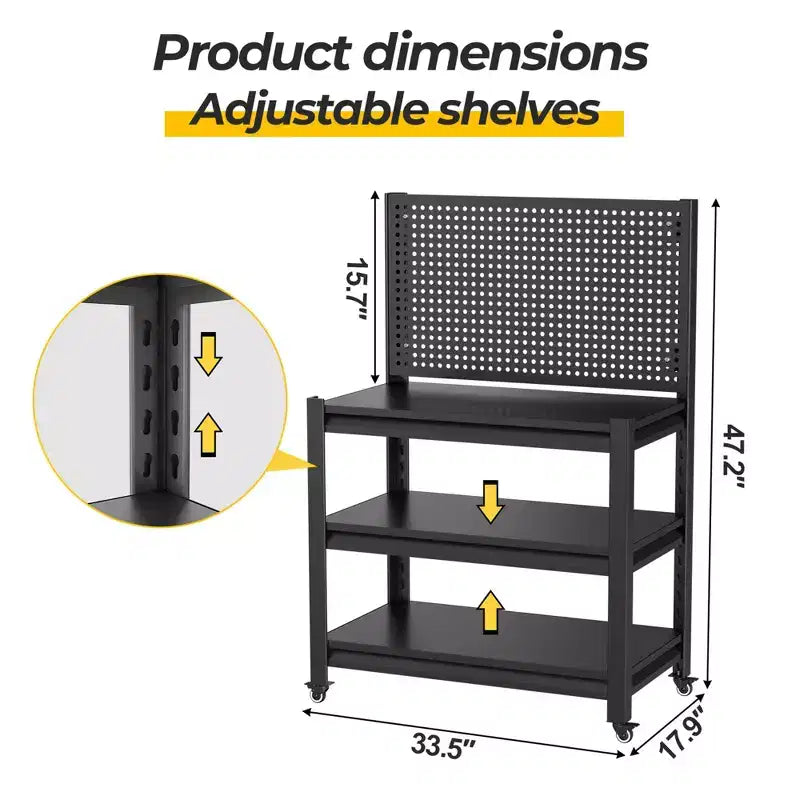 Établi roulant de 120 cm avec panneau perforé, capacité de 450 kg