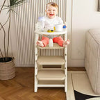 Chaise haute multifonctionnelle pour tout-petits, tour d'apprentissage réglable en hauteur avec harnais à 5 points et grand plateau amovible pour l'alimentation et les repas