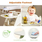 Chaise haute multifonctionnelle pour tout-petits, tour d'apprentissage réglable en hauteur avec harnais à 5 points et grand plateau amovible pour l'alimentation et les repas