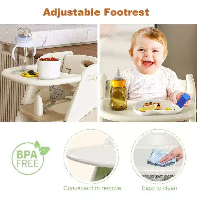 Chaise haute multifonctionnelle pour tout-petits, tour d'apprentissage réglable en hauteur avec harnais à 5 points et grand plateau amovible pour l'alimentation et les repas