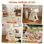 Chaise haute multifonctionnelle pour tout-petits, tour d'apprentissage réglable en hauteur avec harnais à 5 points et grand plateau amovible pour l'alimentation et les repas