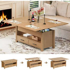 Table Basse Relevable Transformable, Se Convertit en Table à Manger ou Bureau avec Grand Espace de Rangement