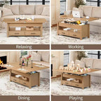 Table Basse Relevable Transformable, Se Convertit en Table à Manger ou Bureau avec Grand Espace de Rangement