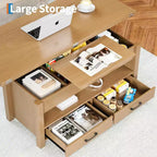 Table Basse Relevable Transformable, Se Convertit en Table à Manger ou Bureau avec Grand Espace de Rangement