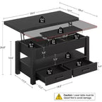 Table Basse Relevable Transformable, Se Convertit en Table à Manger ou Bureau avec Grand Espace de Rangement